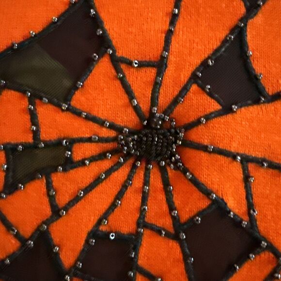 Quacker Factory Halloween Beaded Spiderweb Cardigan Womens Sz L Orange Black NEW - Picture 12 of 16